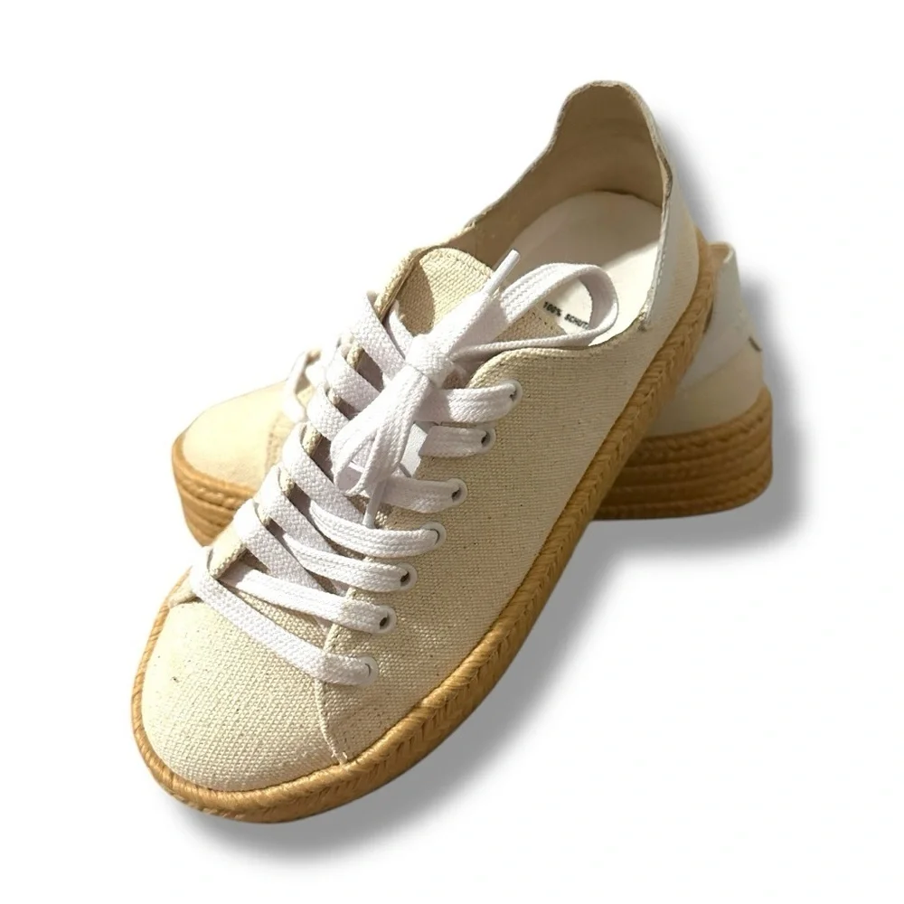 Schutz Clover Beige Canvas Espadrille Platform Sneakers Women’s Size 6B Summer